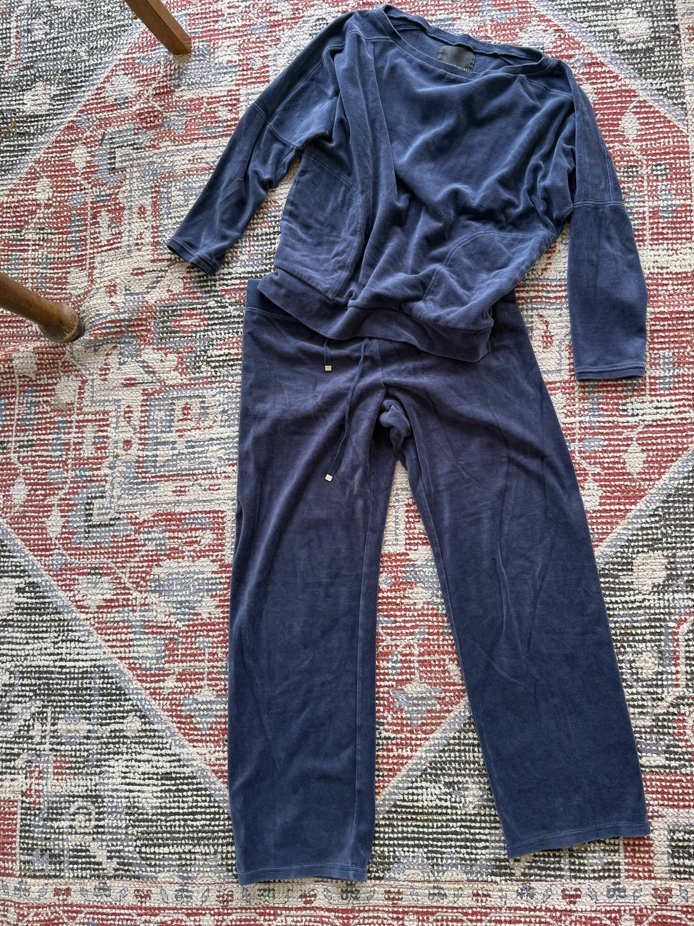 Victoria's Secret Velvet blue Two Piece Pajama Set top sz S & bottom sz M